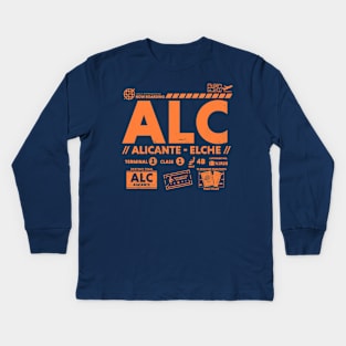 Vintage Alicante Elche ALC Airport Code Travel Day Retro Travel Tag Spain Kids Long Sleeve T-Shirt